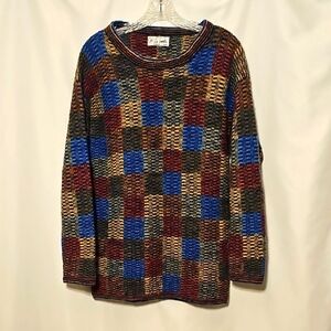 Vintage La Imilla Luxe Hand Knit 100% Alpaca Wool Colorful Checkered Sweater